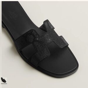 Hermes Oran Sandals Slippers Crystal/Sparkles Black